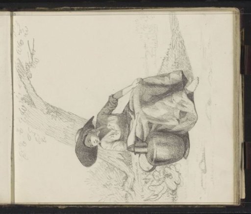 Woman with a jug sitting by a tree