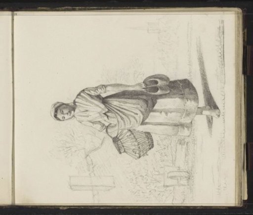 Woman with clogs and a basket of birds