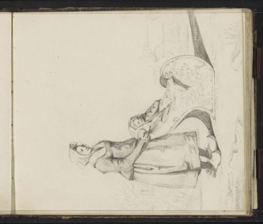 Woman with a child in a sled