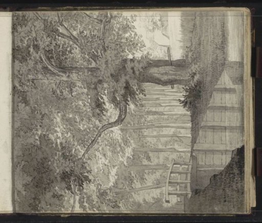Wooded landscape with a bridge over water