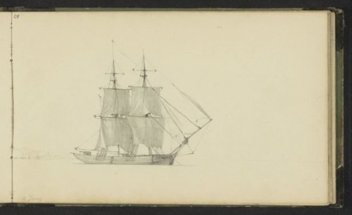 Moored Two-Masted Ship Before a Coast