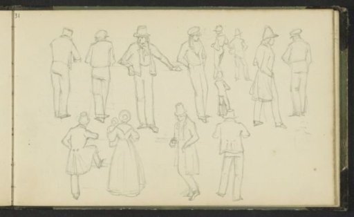 Study sheet with standing men wearing headgear