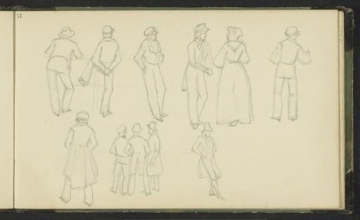 Study sheet with standing men and a woman