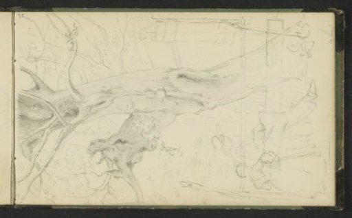 Two figures under a tree in a garden