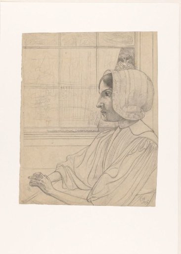 Girl from Huizen seen from the side at a window