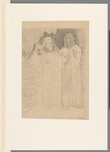 Two figures with a lamp
