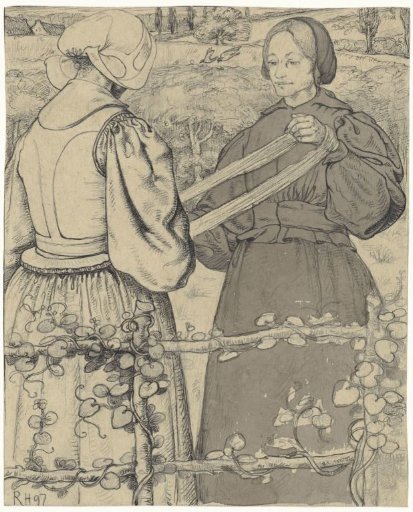 Girls from Huizen winding yarn