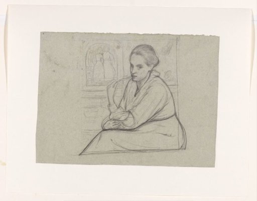 Portrait of Henriëtte Roland Holst-van der Schalk, sitting with two girls