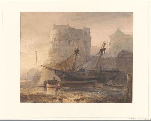 Ships at low tide in a French harbor