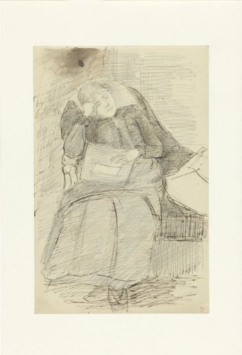 Seated sleeping woman with a newspaper