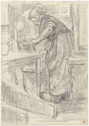 Standing peasant woman in a kitchen
