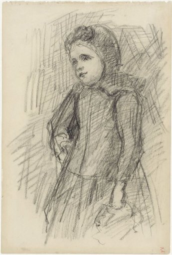 Standing girl with a hood and a bag