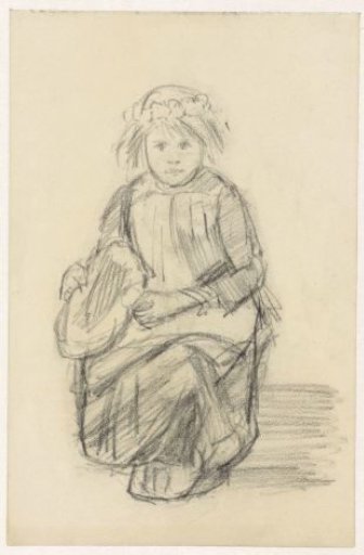 Seated Girl with Flowers in Her Hair and Hat in Hand