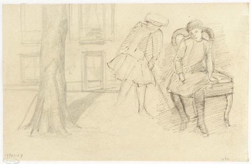 Two studies of a girl and a tree in a street