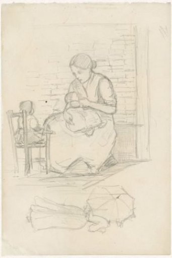Woman with Two Children and a Woman with an Umbrella