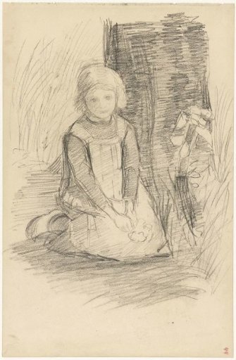 Kneeling girl by a tree