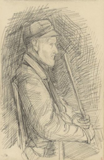 Seated peasant, from the side