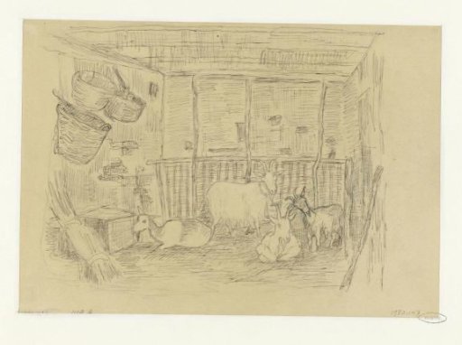 Interior of a stable with goats