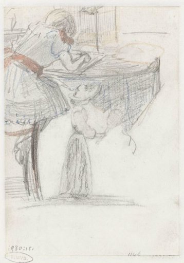 Girl drawing and woman with a tennis racket
