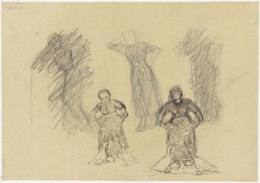 Studies of a woman leading geese and a standing woman