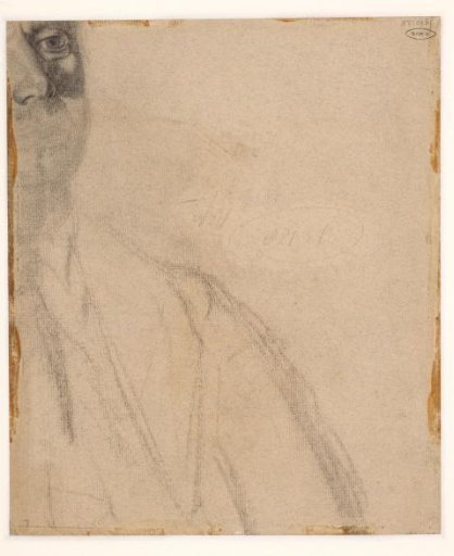 Part of the upper body and head of a man