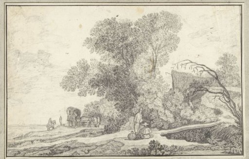 Landscape with a group of trees and a covered wagon