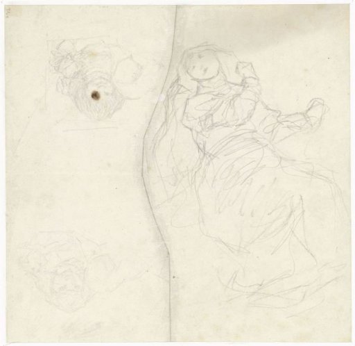 Sketch Of A Woman With Butterflies And Two Studies Of A Girl