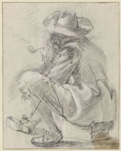 Low-Seated Pipe-Smoking Man Seen from Behind