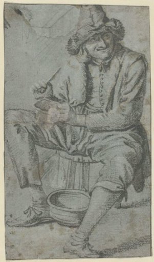 Man Sitting on a Stool with a Pipe