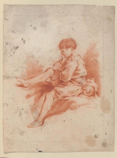 Seated Boy with One Leg Drawn Up, Supporting His Head on His Hand