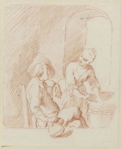 Seated Man with a Jug by a Standing Woman with a Basket