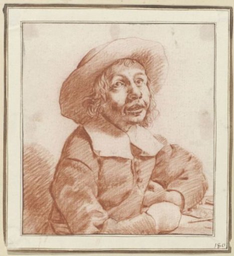 Boy with Hat, Hands Resting on a Tabletop