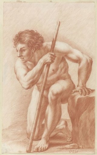 Kneeling Naked Youth with a Staff