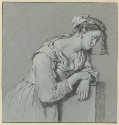 Leaning-forward young woman with a cap