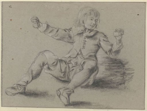 Seated boy with raised arms
