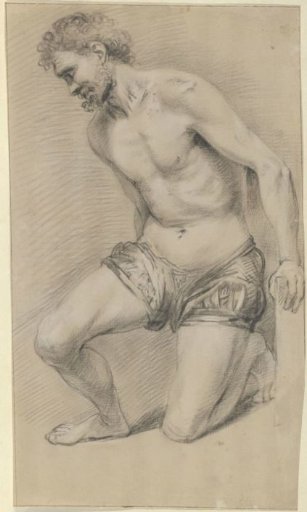 Kneeling man with beard in a loincloth