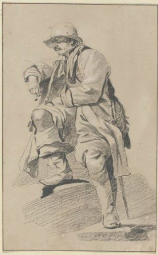 Seated Man, Turning to the Left, with Hat, Mustache, Sabre and Pipe
