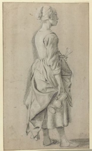 Standing Woman Seen from the Side, with a Glass in her Left Hand and a Jug in her Right Hand