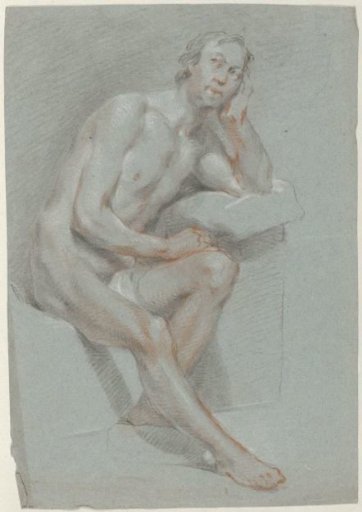 Seated nude man, supporting his head with his hand