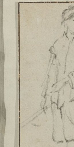 Seated woman and standing man with a basket on his back