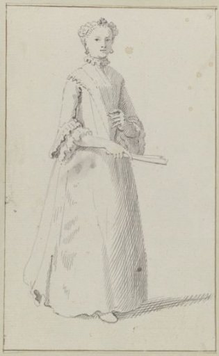 Standing woman with folded fan in her hand