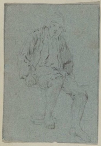 Seated man with bare feet