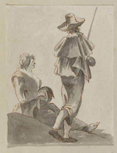 Seated woman and standing man