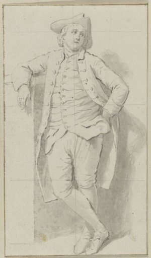 Man leaning on his arm with a sword
