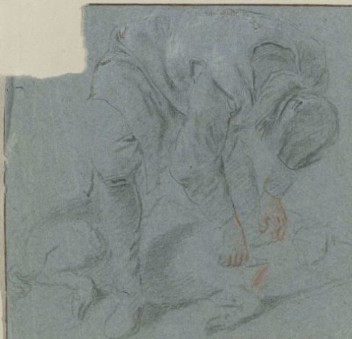 Man bending forward kills a pig with a knife