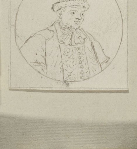 Bust of a man with a cap in a circle