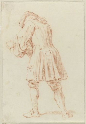 Standing man leaning forward, seen from behind