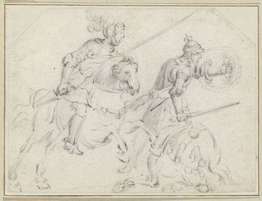 Two Men in Armor on Horseback