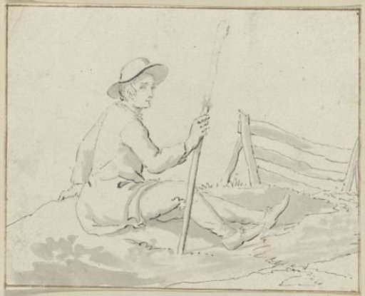 Seated Man with Hat and Staff