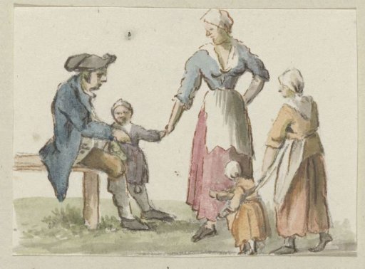 Seated Man and Standing Woman with Three Children